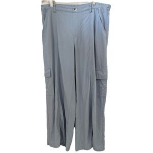 Sincerely Jules Womens Pants Size XL Blue Wide Leg Linen Blend Beach Travel